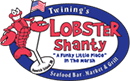 Lobster Shanty logo with lobster holding cocktail glass with American Flag